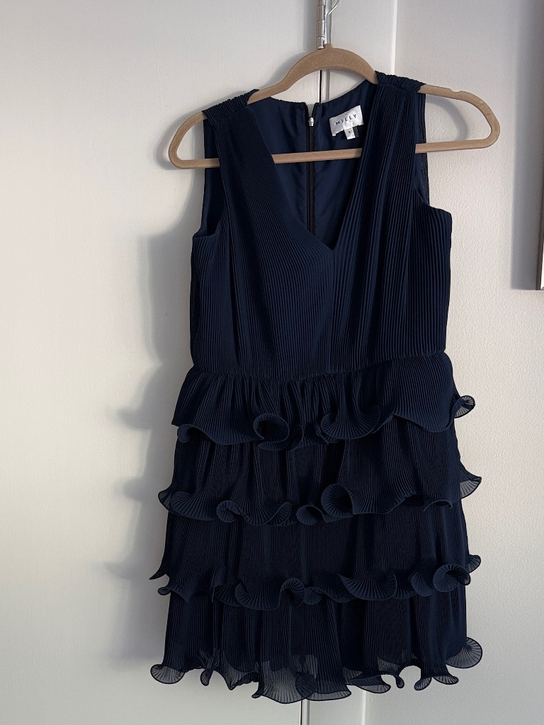 Milly Gia Navy Chiffon Tiered Ruffled Mini Dress Size 6